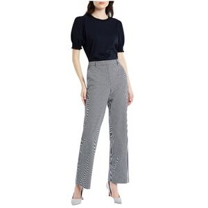 Sandro Dress Pants Women 16 White Black Houndstooth Straight Leg Office Trousers